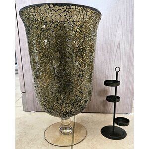 PARTYLITE Siena Hurricane Lamp Pear Green with Tealight Tree Black EUC NLA